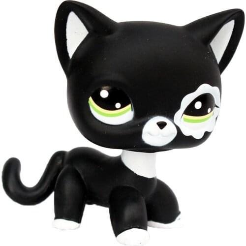 LPS CAT rare pet shop toys standing original short hair cat #2249 black European kitty with sparkle flower eyes