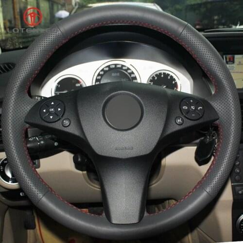LQTENLEO Black Genuine Leather DIY Car Steering Wheel Cover for Mercedes-Benz C180 C200 C350 C300 CLS 280 300 350 500 GLK 300