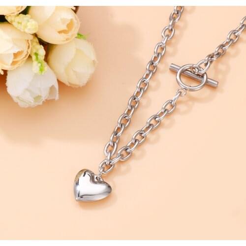 Simple Modern Ladies Heart-shaped All-match Necklace Choker Commuter Accessories Stainless Steel Fashion Jewelry