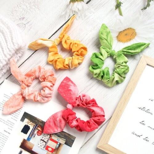 Fashion Women Girls Bowknot Elastic Hair Bands Gradient Color Headband Hair Ties Ponytail Holder Rabbit Ears Hair Accessorie