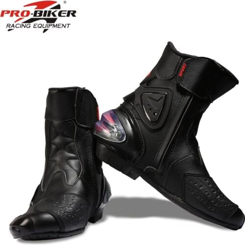 PRO-BIKER SPEED BIKERS Men Motorcycle Racing Shoes Leather Motorcycle Boots Riding Motorbike Motocross Off-Road Moto Boots A004