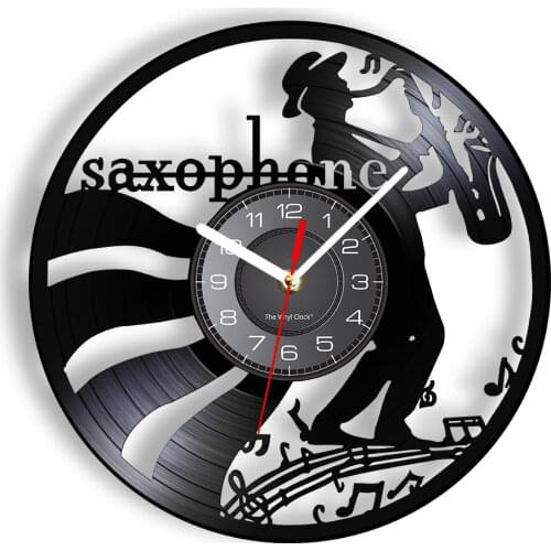 Musicians Jazz Music Wall Art Vinyl Record Wall Clock Horn Classical Saxophone Music Instruments Wall Clock Jazz Player Gift