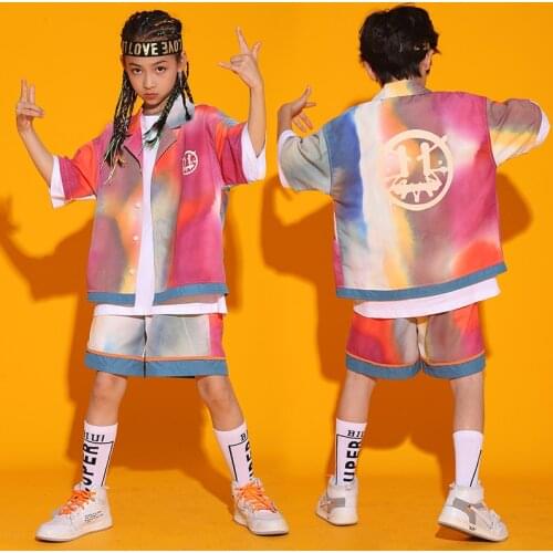 Tie-dye Rave Outfit Hip Hop Clothes Childern Street Dance Wear Performance Costume Festival Clothing Jazz Dancer Outfit DL8145