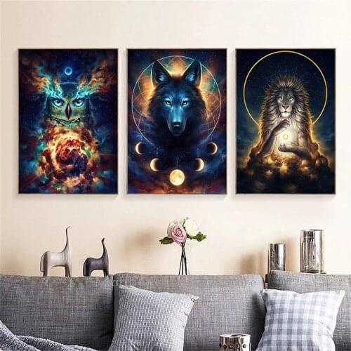 Wall Street Art Graffiti Lion with halo Canvas Painting Funny Animal Cuadro Home Decor Canvas Pictures Liiving Room Posters
