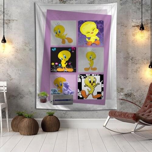Hot Sale Custom Anime Tweety Bird Printed Tapestry Background Decorative Tapestry Various Sizes Wall Hanging Decor