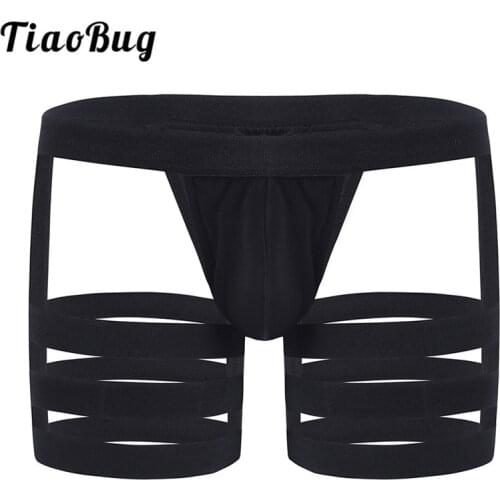 TiaoBug Mens Lingerie Bikini Briefs Underpants with Bulge Pouch Garters Sexy Panties Male Men Underwear Gay Bondage Underpants