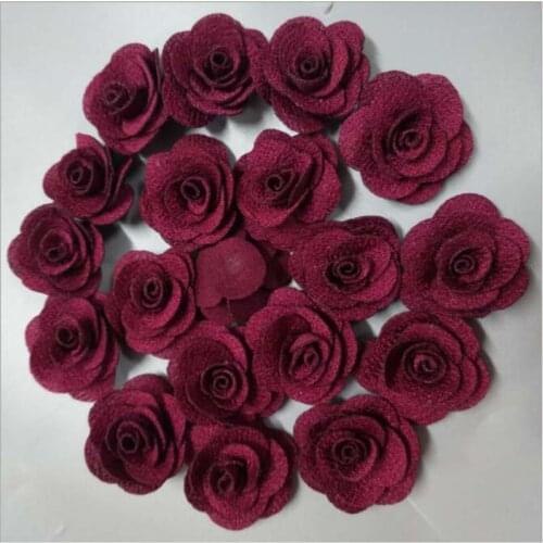New 200Pieces/Bag Wine Rose Handmade 3.5cm Fabric Rose Cotton Cloth Flowers Hand DIY Wedding Bouquet Flower Hair Accessories