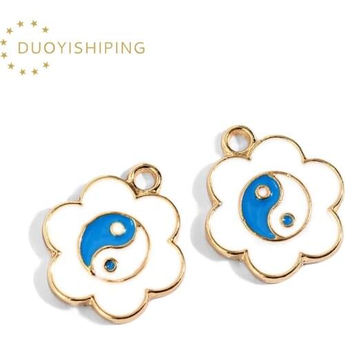 10Pcs Drop Oil Enamel Tai Chi Bagua Yin Yang Flower Charms Golden Color Alloy Earring Charm For DIY Jewelry Making Accessories