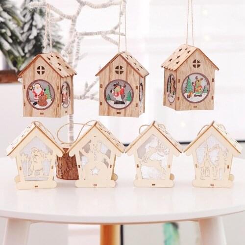 Holiday LED light wooden house Christmas tree decoration home beautiful lighting luminous wooden house DIY gift windowdecoration