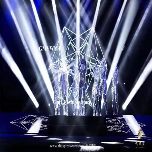 M61 Silver mirrors dance costumes catwalk ballroom dance wears mirror clothing dj show dress mirror gloves party bodysuit disco