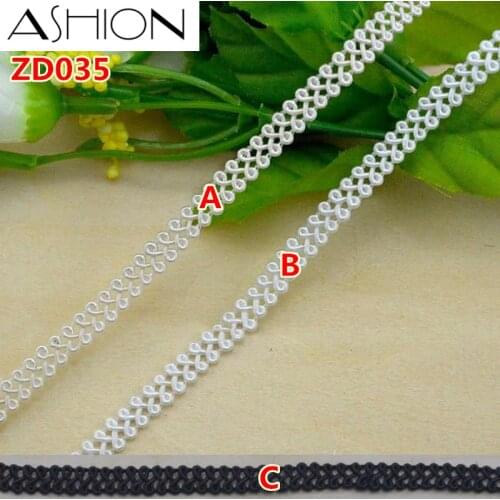 Width 6mm white black beige polyester chain braided lash lace ribbon trim with edge ZD035