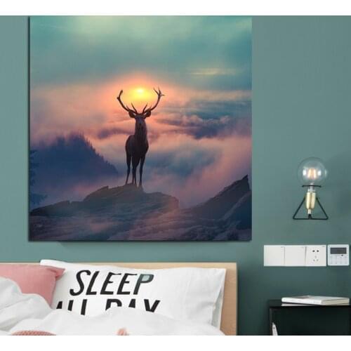 Nordic Canvas Painting Animal Landscape Posters and Prints Deer Wall Art Picture for Living Room Home Decor Frameless