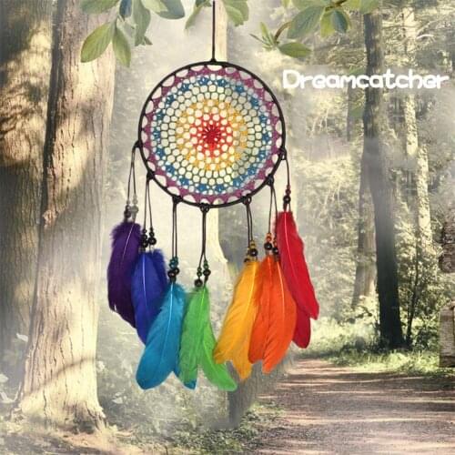 Handmade Ornaments Wind Chimes Rainbow Feather Dream Catchers For Gifts Wedding Ornament And Home Decorations