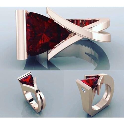 Unique Style Female Crystal Red Triangle Ring Vintage Rose Gold Color Wedding Ring Promise Love Engagement Rings For Women