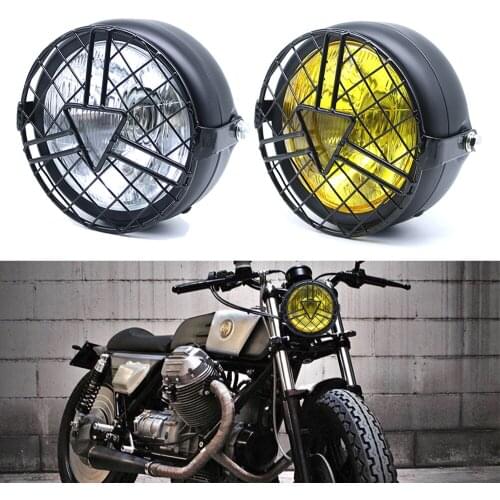 Universal Retro Motorcycle Side Mount Headlight 12v 35w Front Headlight with Arrow Grill Cover High Low Beam Head Lamp