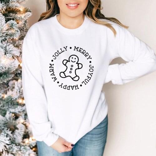 Jolly Merry Joyful Happy Warm Sweatshirt Cute Winter Christmas Vacation Pullovers Kawaii Women Long Sleeve Holiday Sweatshirts