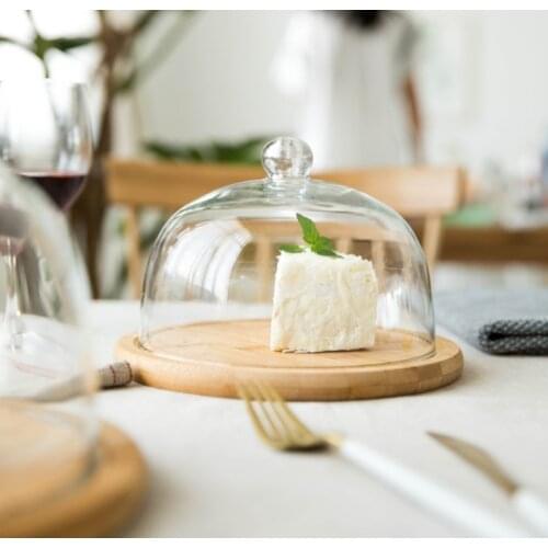 High-grade tableware Wooden cake tray Glass cover bamboo cake tray Afternoon tea snack cake cover
