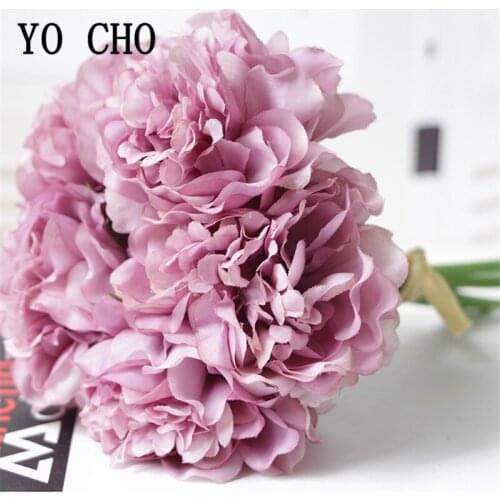 YO CHO Wedding Bouquet 5 Heads Silk Peony Hydrangea Artificial Flower Wedding Bridesmaid Fake Hydrangea Purple Home Party Decor