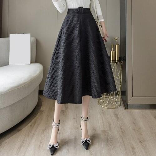 High Waist Women Skirt Casual Vintage Solid Big Swing Midi Skirts Fashion Simple Saia Mujer Faldas