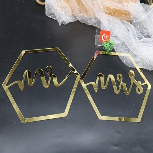 Mirror Gold Mr & Mrs Wedding Chair Signs Gold Chair Back Signs for Bride and Groom Wedding Chairs Hanging