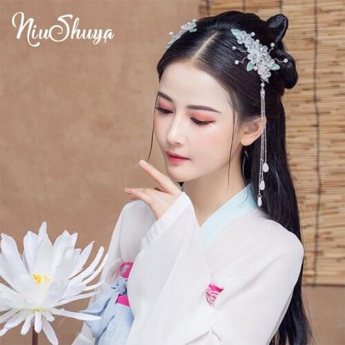 NiuShuya Fresh Flower Designs Headwear Chinese Ancient Headdress Tassel Vintage Hair Clip Cheongsam Hanfu Hair Accessorie