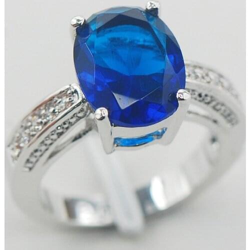 Blue Crystal Zircon White Crystal Zircon Women 925 Sterling Silver Ring F840 Size 5 6 7 8 9