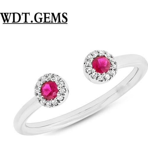 0.27 CTW 10K White Gold Natural Round Ruby Diamond 2 Stone Wrap Dainty Open Ring