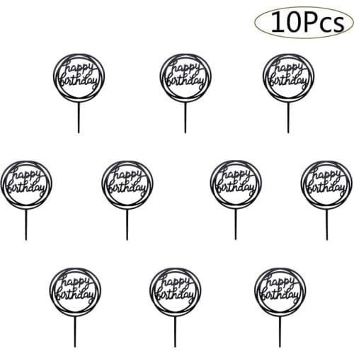 10pcs/bag Acrylic Happy Birthday Cake Topper Birthday Party Decorations Supplies Gold Cake Toppers Baby Shower Kids Gifts