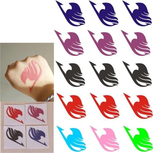 15 Pcs/sheet Kawaii Anime Fairy Tail Guild Logo Waterproof Stickers Natsu Elza Gray Lucy Temporary Tattoo Stickers Toys Gifts