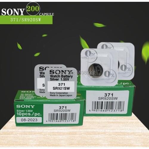 200pcs For Sony 100% Original 370 AG6 371 SR920SW 920 1.55V Watch Battery SR920SW 371 Single grain packing MADE IN JAPAN