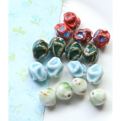 Retro style 50pcs/lot color pattern print geometry irregular Straight hole ceramics beads diy jewelry earring/bracelet accessory