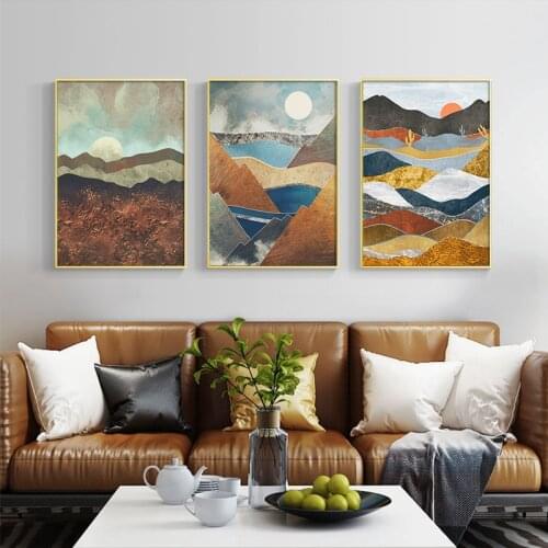 Nordic Abstract Mountain Rang Scenery Posters Soil Effect Horse Canvas Painting and Prints Wall Art Pictures for Room Home Decor