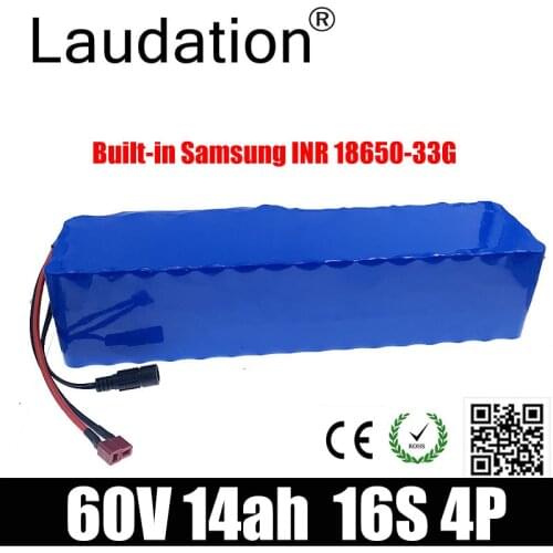 Laudation 60V 14AH Electric Bike 60v 14ah Battery 18650 Rechargeable Battery Pack 16S 4P Built-in 30A BMS For Electric Bicycles