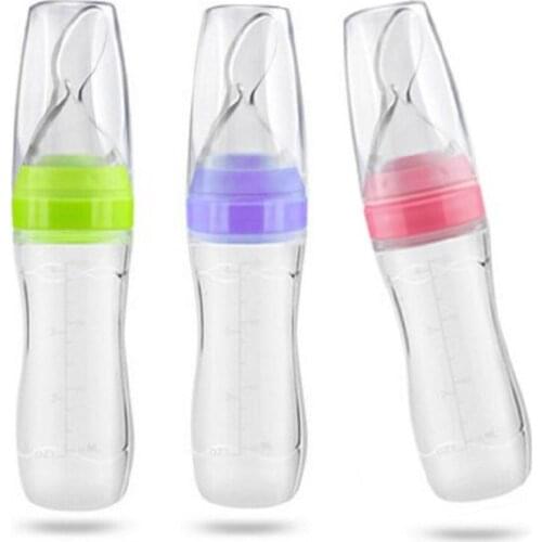 JOYLIVE Milk Bottle With Spoon Silicone Spoon Lid Food Supplement Bottle Feeder Infant Toddler Pacifier Baby Feeding Tool