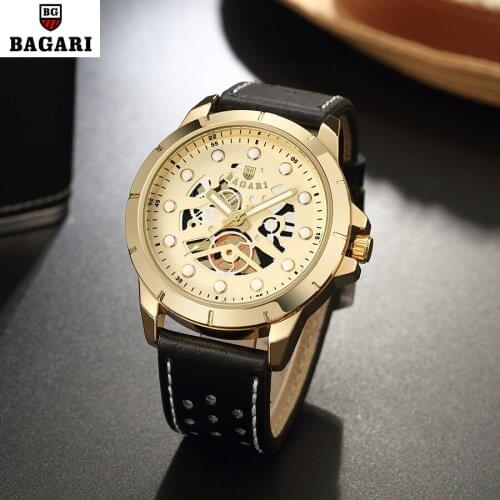 BAGARI Watches Men Luxury Brand Analog Quartz Watch Man Waterproof Sports Wristwatches Leather Wristwatches Relogio Masculino