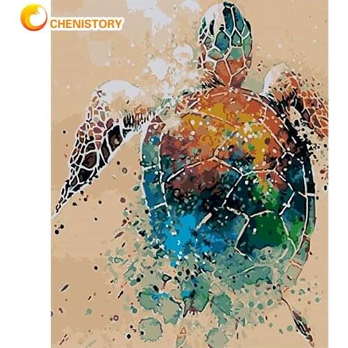 CHENISTORY 60x75cm Frame DIY Painting By Numbers Sea Turtle Animals Picture By Number Modern Home Decoration DIY Gift Wall Art