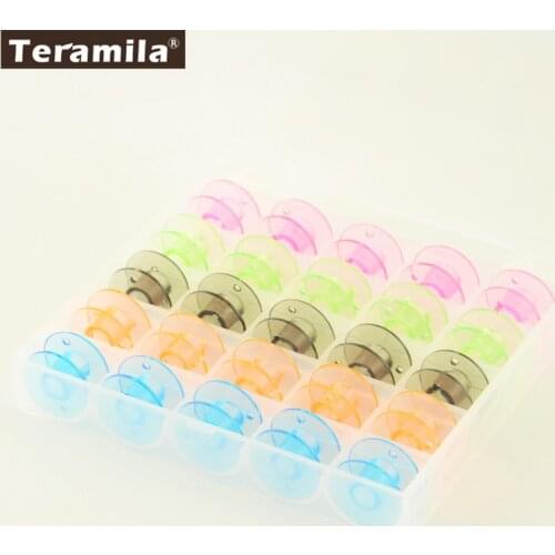 Colorful 25 Grid Clear Storage Case Box With 25Pcs Empty Colorful Bobbins Spool for Brother Janome Singer Elna Sewing Machine