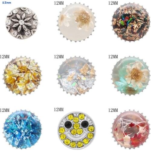 Flower 12mm Rhinestone Charms Metal snap button DIY jewelry KS2028