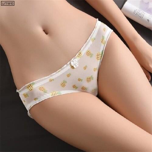 Cute Girl Fresh Print Sexy Panties Female Low Waist Transparent Underwear Breathable Ruffles Ladies Briefs