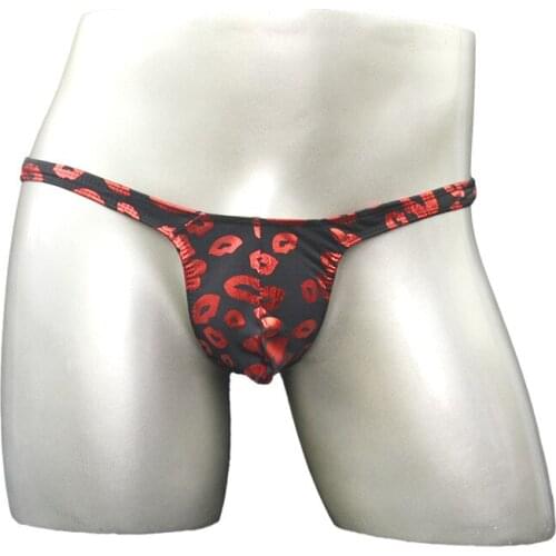 Erotic Mens Thongs and G Strings, Flying Birds Red/Golden Kisses Lips Swimwear Mini Erotic Gay Men Wear Thongs T Pants