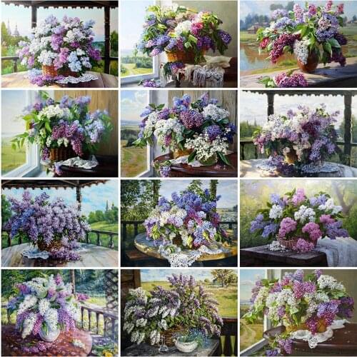 Evershine 5D DIY Diamond Painting Lilac Cross Stitch Kit Diamond Embroidery Clove Flower Handmade Gift Home Decorations