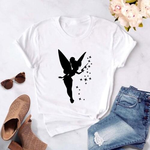 Tinker Bell Print T shirt Women Summer Fashion Tshirt O neck Short Sleeve Harajuku Unisex T-shirt White Tops Female Tee Dropship