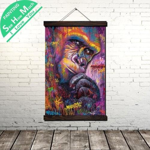 Gorilla on Canvas Scroll Painting Canvas Vintage Poster and Prints Wall Art Pictures Living Room Bedroom Farmhouse Decoration