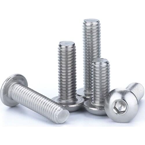 Hot sale10-150Pcs/lot M3 M4 M5 M6 Stainless Steel 304 Round Head Screws Mushroom Hexagon HEX Socket Button Head Screw Bolt