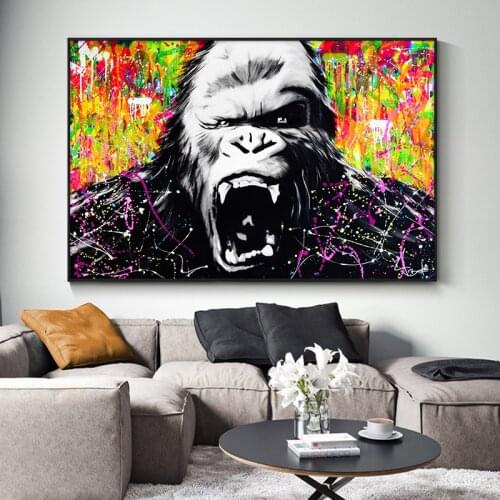 Graffiti Street Wall Art Canvas Painting Angry Gorilla Posters and Prints Abstract Animal Art Picture for Kids Room Decor