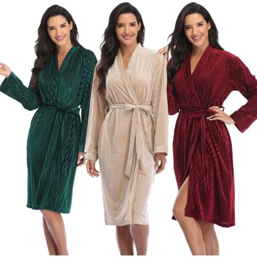 Witbuy Spring Autumn Robes Night Wear Women Solid Long Sleeve Casual Kimono Bathrobe With Lace Up Female Home Dressing Gown 2021