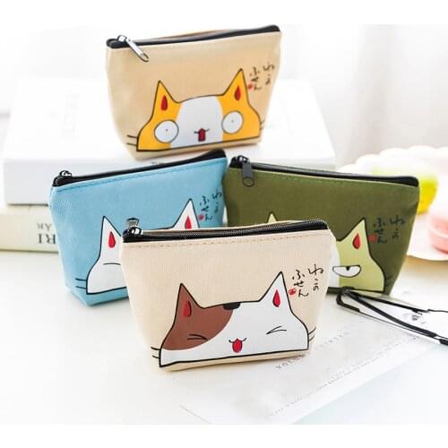 Canvas Cartoon Women Coin Purse Cute Animal Zipper Children Girl Coin Wallet USB Cable Headset Mini Bag Key Wallet