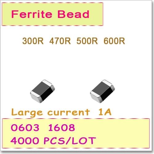 JASNPROSMA 0603/1608 100MHZ 4000PCS 1A Large current SMD Ferrite Bead 300R 470R 500R 600R 25% SMD Bead OHM FB High quality