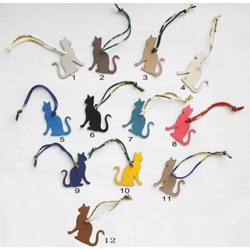 Classic Cute Siamese Cat Key Fastener Layer Real Leather Handbag Pendant Double-Sided ColorKey Ring