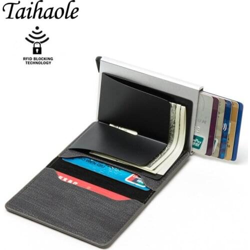 Taihaole Anti-theft Clutch Single Box Men Women Wallet 2020 New RFID Blocking Card Holder Denim Business Pop-up Metal ID Case